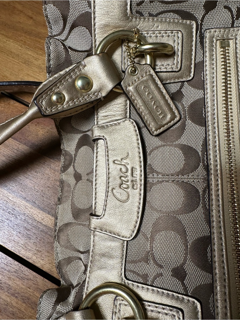 Coach Penelope Khaki/Tan Signature Jacquard Shoulder Bag F14692 - Picture 8 of 11